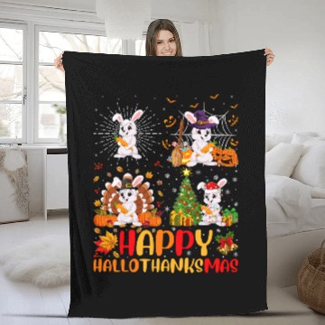Discover Rabbits Halloween Thanksgiving Christmas Bunny Hallothanksmas Fleece Blankets