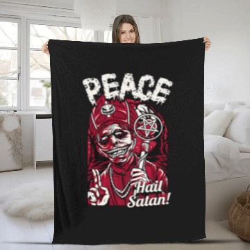Discover Peace Hail Satan Pentagram Occult Priest Dark Humor Fleece Blankets