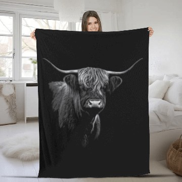 Discover Highland Cow Scottish Cattle Pencil Portrait Fleece Blankets
