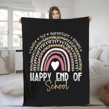 Discover Happy End Of School Student Teacher Rainbow Leopard Fleece Blankets