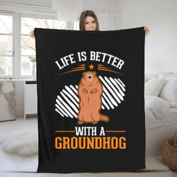 Discover Life is better with a Groundhog Woodchuck Marmot 3 Zip Fleece Blankets