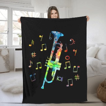 Discover Trumpet Lover Funny Trumpet Player With Musical Notes Fleece Blankets