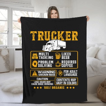Discover Truck Lover Trucker Multi Tasking Problem Solving TruckerFunny Truck Driver 26 Trucks Fleece Blankets