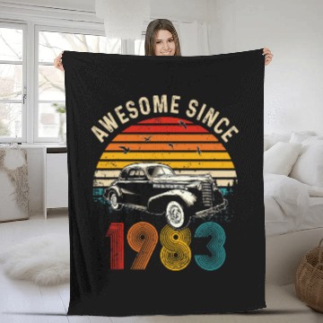 Discover vintages Classic Car 40th Birthday Awesome Since 1983 Fleece Blankets