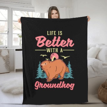 Discover Life is better with a Groundhog Marmot 2 Fleece Blankets