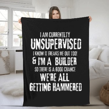 Discover Currently Unsupervised Funny Builder Sarcastic Grunge Fleece Blankets