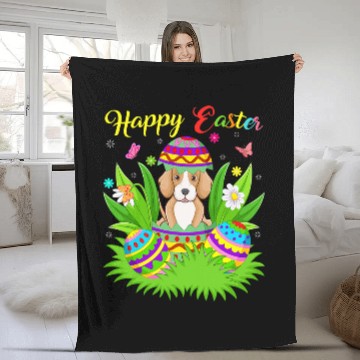 Discover Foxhound Dog Lover Floral Easter Egg Funny Foxhound Easter Fleece Blankets