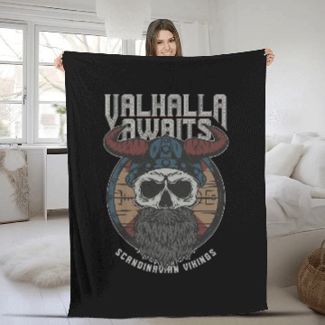 Discover Valhalla Awaits Scandinavian Vikings Fleece Blankets