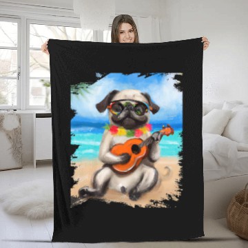 Discover Ukulele Lover Hawaiian Aloha Dog Pug Playing Ukulele Beach Baseball Tees Fleece Blankets