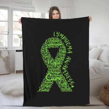 Discover Lymphoma Awareness Lime Green Ribbon With Positive Words Fleece Blankets