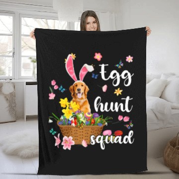 Discover Goldie Happy Easter Day Easter Colorful Egg Hunt Golden Retriever Dog Fleece Blankets