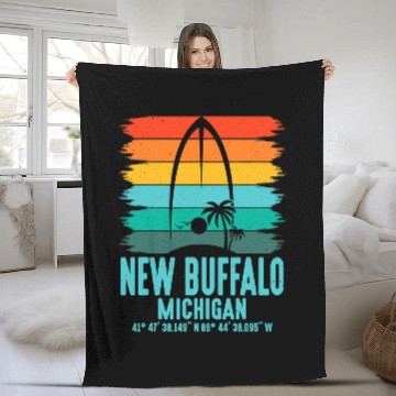 Discover Surf Life Surf Board New Buffalo Beach Surfboarder Surfing Fleece Blankets