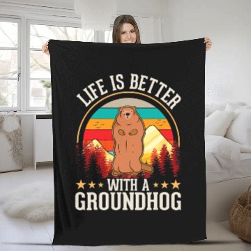 Discover Life is better with a Groundhog Woodchuck Marmot 2 Zip Fleece Blankets