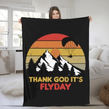 Discover Thank God Its Flyday retro paraglider paragliding design Fleece Blankets