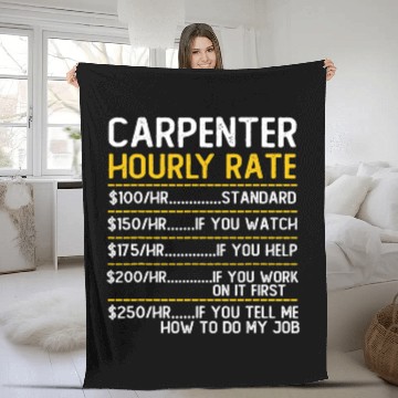 Discover Woodworking Hourly Rate Price Chart Labor Funny Gift Handyman Carpenter Fleece Blankets