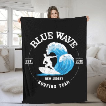 Discover Surf Life New Jersey Blue Wave Surfing Team Surf Fleece Blankets
