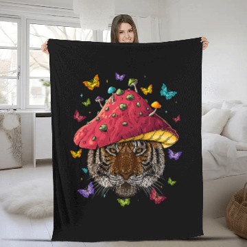 Discover Tiger Gift Cottagecore Tiger Aesthetic Mushroom Cute Goblincore Fleece Blankets