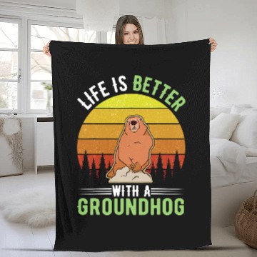 Discover Life is better with a Groundhog Woodchuck Marmot 31 Fleece Blankets