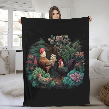 Discover Gardening Plants and chickens 4 Fleece Blankets