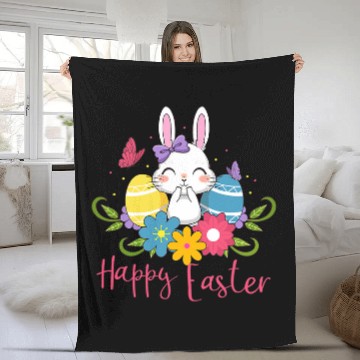 Discover Rabbits Happy Easter Cute Rabbit Bunny Spring Easter Egg Hunt Sunday Fleece Blankets