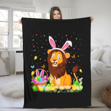 Discover Lion Gift Easter Lion Bunny Egg Hunting Lion Easter Sunday Fleece Blankets