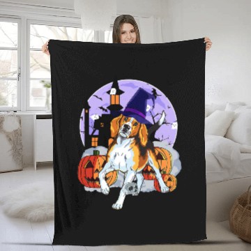 Discover Funny Foxhound Dog Halloween Witch Pumpkin Fleece Blankets