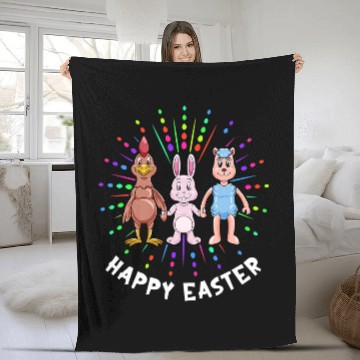 Discover Rabbits Easter bunny Easter lamb and hen Happy Easter Fleece Blankets