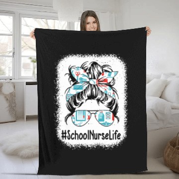 Discover Messy Bun School nurses Life Bleached Nursing Mom Wife Fleece Blankets