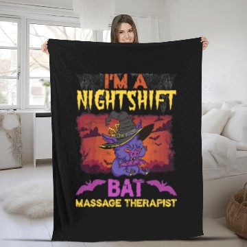 Discover Funny Holloween Im A Nightshift Bat Massage Therapist Puns Fleece Blankets