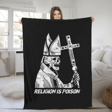Discover Religion Is Poison Pope Gothic Horror Satan Edgy Fleece Blankets