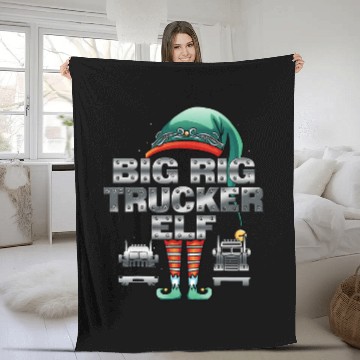 Discover Fun Christmas BIG RIG TRUCKER ELF Semi Truck Driver Fleece Blankets
