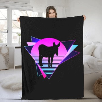 Discover Donkey Silhouette Retro 80s Vaporware Fleece Blankets