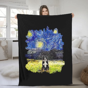 Discover Starry Night Impressionist Dog Art Bernese Mountain Baseball Tees Fleece Blankets