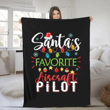 Discover Santas Favorite Aircraft Pilot Light Santa Hat Christmas Fleece Blankets
