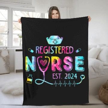Discover Registered nurses Est 2024 Nursing Student RN Graduate Tiedye Fleece Blankets