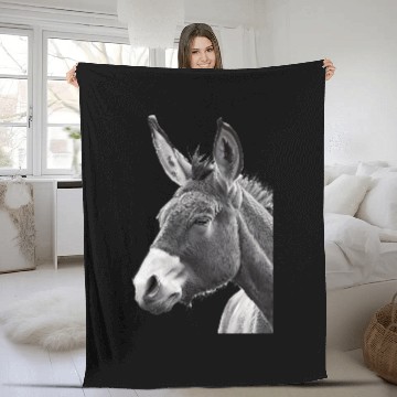 Discover Donkey White and Black Portrait Zip Fleece Blankets