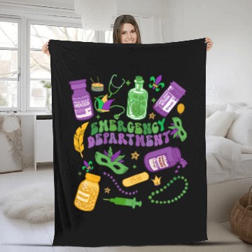 Discover Emergency Department Emergency Room ER Ed nurses Mardi Gras Fleece Blankets