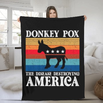 Discover donkey pox  disease destroying america usa flag 3 Fleece Blankets