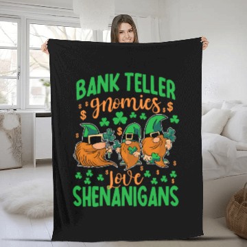 Discover Funny Bank Teller Gnomies Love Shenanigans St Patricks Day Fleece Blankets