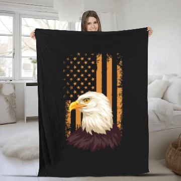 Discover Eagle Flag Orange Bald Eagle American Patriotic Fleece Blankets