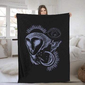 Discover Barn Owl Moon Moth Wicca Esoteric Fleece Blankets