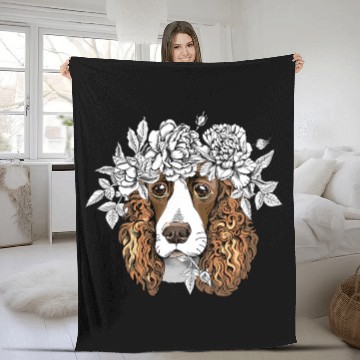 Discover Dog Cocker Spaniel Cute Spaniel dog in a flower head wreath Cocker Spaniel Fleece Blankets