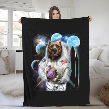 Discover Pit Bull Terrier Dog as Astronaut Explore Space and Galaxy 3 Zip Fleece Blankets