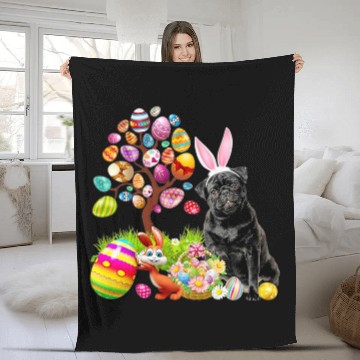 Discover Pug Lover BLACK Pug Easter Egg Tree Dogs Bunny Easters Day Pugs Dog Zip Fleece Blankets