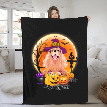 Discover Dog Cocker Spaniel Halloween American Cocker Spaniel Dog Moon With Pumpkin Fleece Blankets