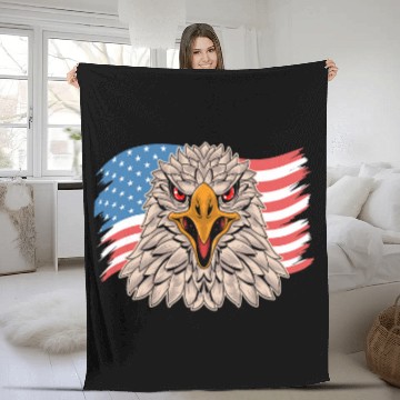 Discover Bald Eagle In Front Of A American Flag Baseball Tees Fleece Blankets
