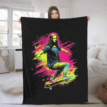 Discover Funny Mona Lisa Skateboarding Cool Retro Y2K EDM 6 Fleece Blankets