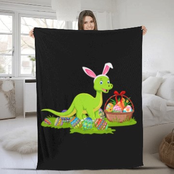 Discover Funny Easter Egg Hunting Bunny Brontosaurus Dinosaur Easter Fleece Blankets