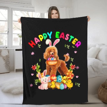 Discover Poodles Happy Easter Funny Easter Day Poodle Bunny Eggs Lover Poodle dog Fleece Blankets