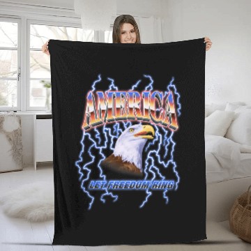 Discover American Bald Eagle Let Freedom Ring Lightning Bolt Baseball Tees Fleece Blankets